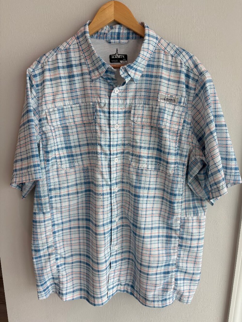Habit Fishing Shirt Mens Size Large Blue Stripes